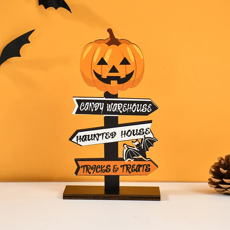 Spooky Wooden Halloween Ornament — Ghost, Pumpkin & Skull Decoration