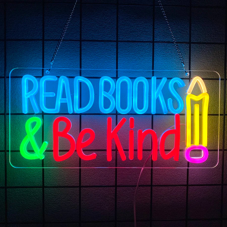 Read Books and Be Kind Neon Sign for Wall Decor, Led Signs for Bedroom Reading Room Classroom Book Party Library Decor Gifts