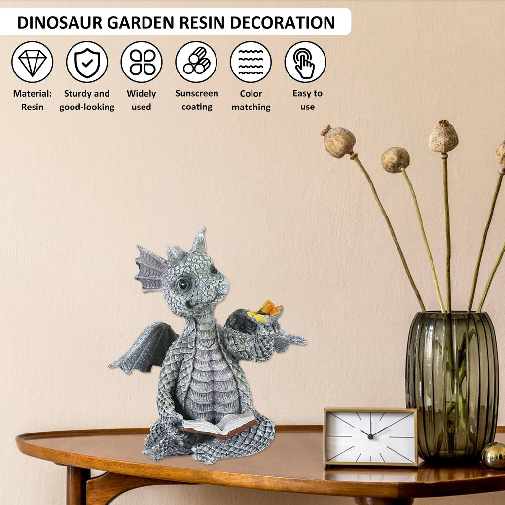 Reading Dragon Resin Statue — Whimsical Indoor & Outdoor Décor