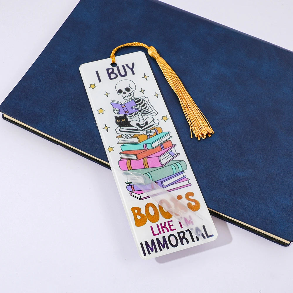 Halloween Ghost Acrylic Bookmark — Tassel Charm Page Marker
