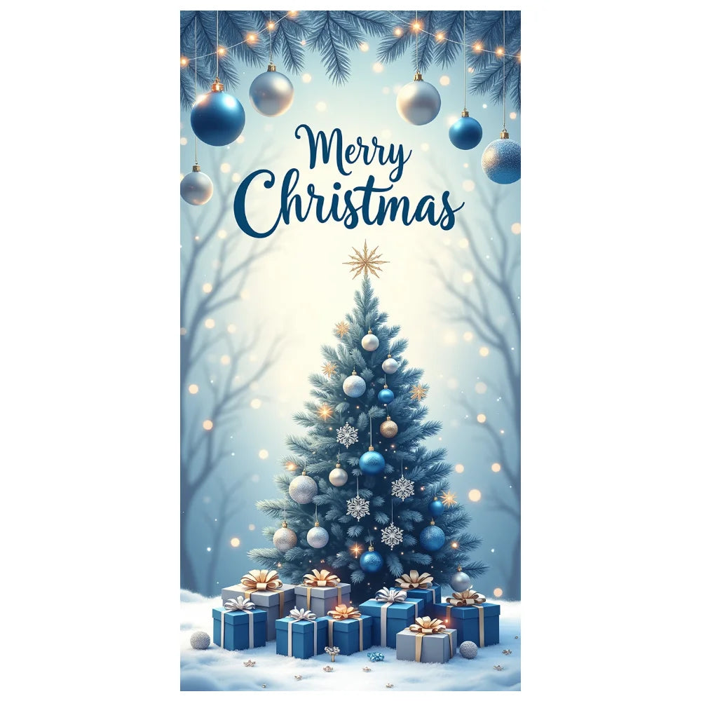 Christmas Door Banner - Festive Holiday Decoration with Christmas Tree Designs | Large Polyester Door Cover (90×180 cm)