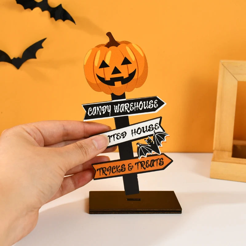 Spooky Wooden Halloween Ornament — Ghost, Pumpkin & Skull Decoration