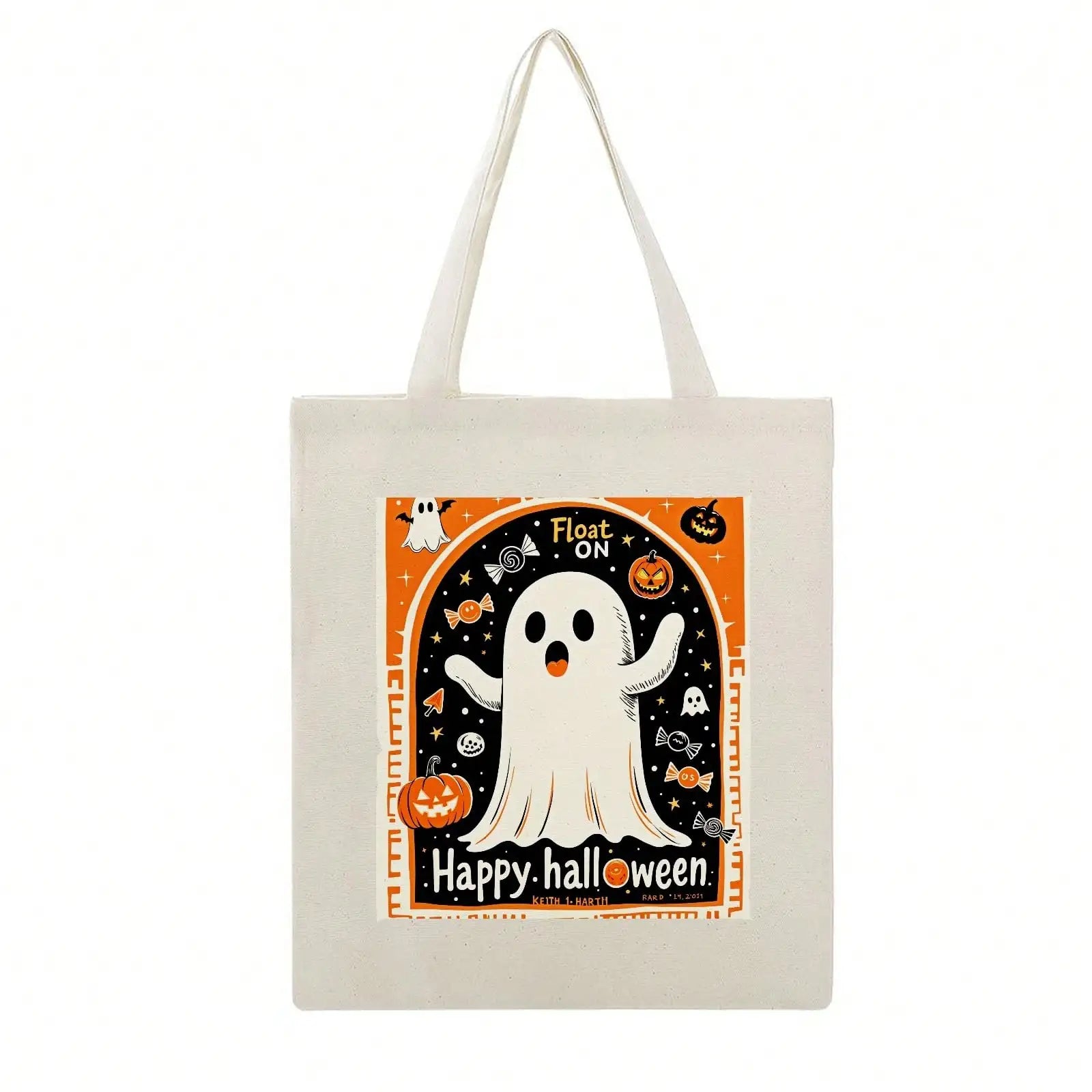 Halloween Reading Canvas Tote — Ghosts, Witches & Pumpkins
