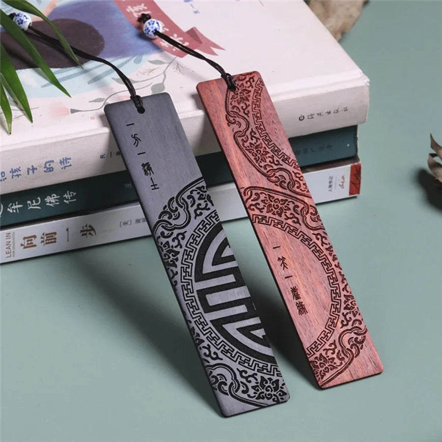Chinese Sandalwood Wooden Bookmark Set — Red & Black Gift Pair
