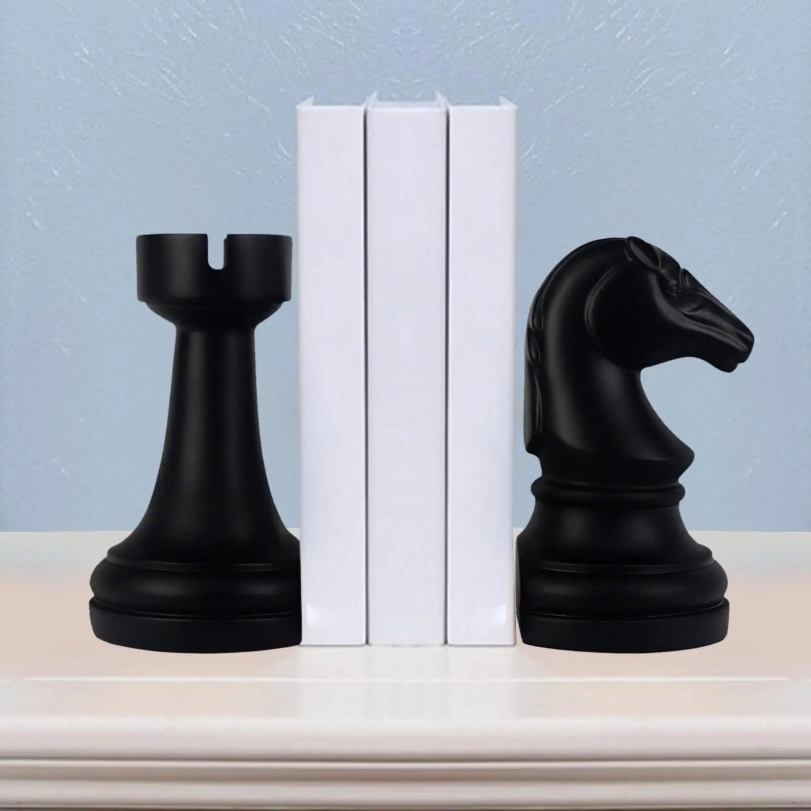 Chess Piece Bookends — Rook & Knight (Resin, Pair)