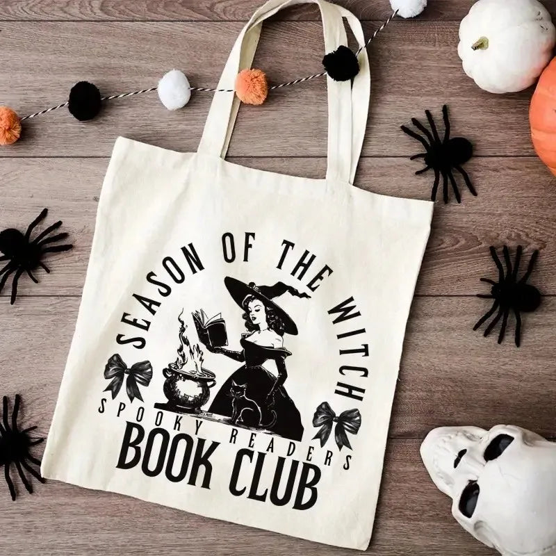 “Salem Witch Book Club” Tote Bag — Retro Gothic Book Lover Shoulder Bag for Shopping & Everyday Use