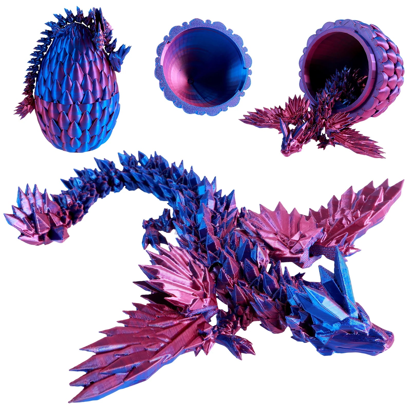 3D Printed Articulated Dragon with Egg — Colorful Collectible Figure