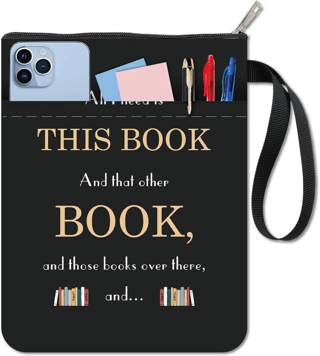 “All I Need Is This Book…” Black Book Sleeve — Zipped, Washable, With Pocket