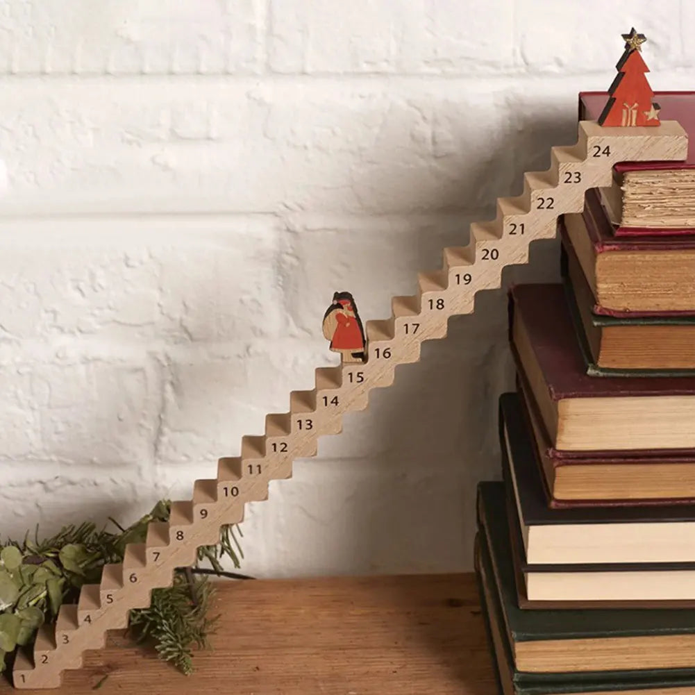 Wooden Santa Climbing Stairs Advent Calendar, Christmas Countdown Decoration | Festive Tabletop Ornament & Holiday Gift