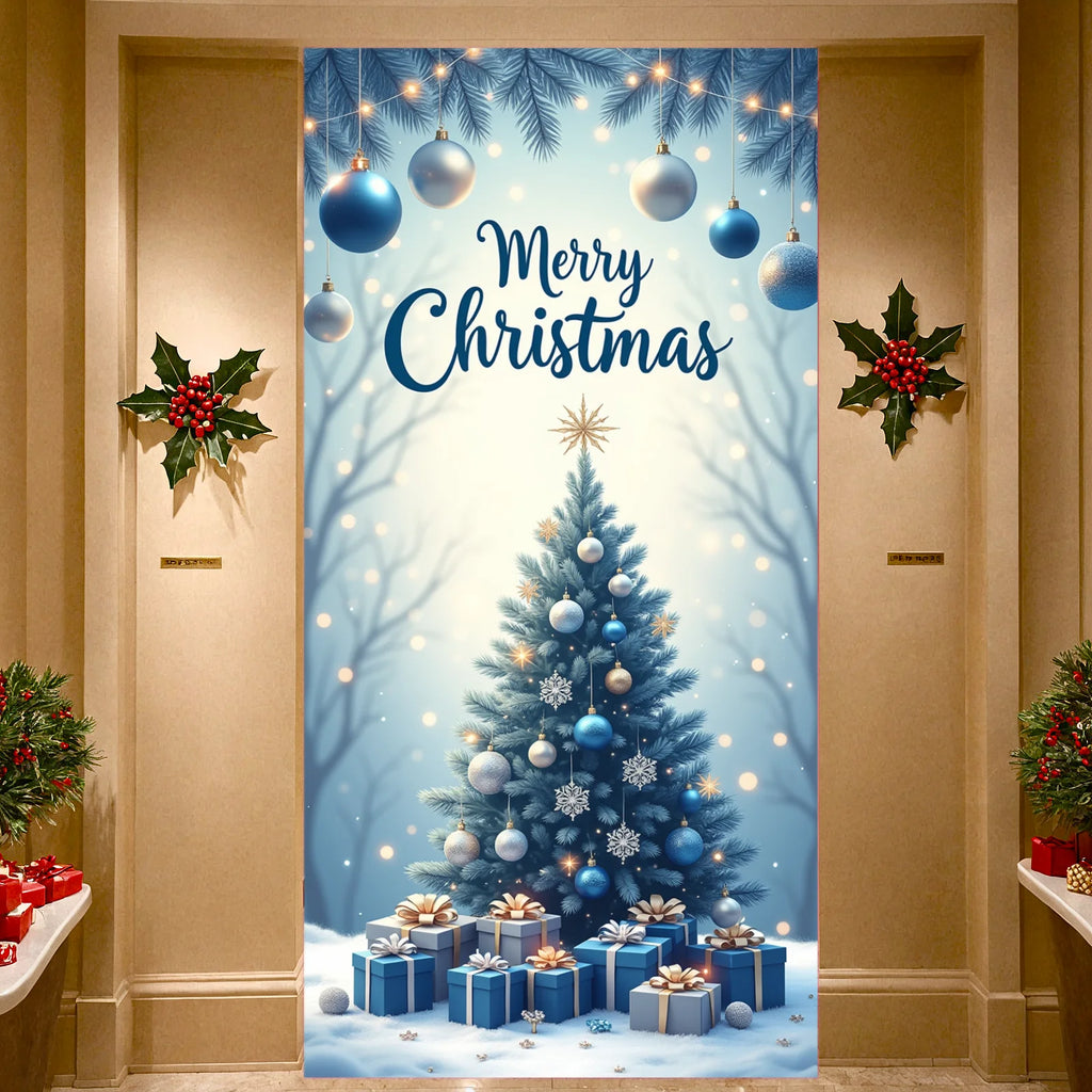 Christmas Door Banner - Festive Holiday Decoration with Christmas Tree Designs | Large Polyester Door Cover (90×180 cm)