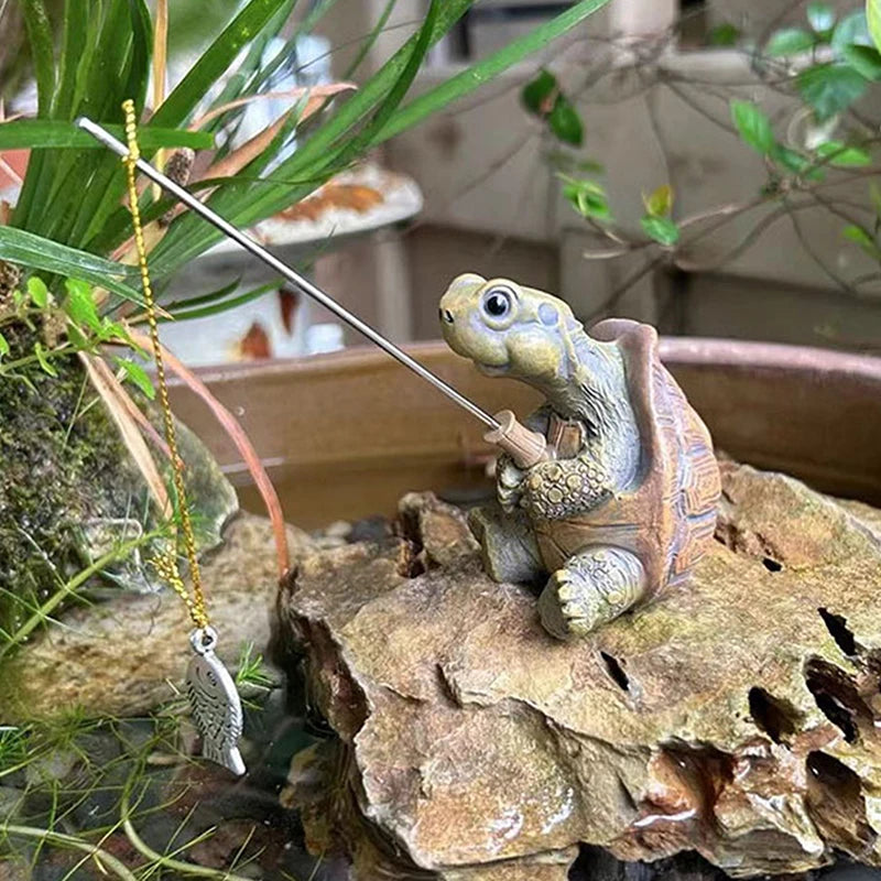Fishing Turtle Resin Figurine