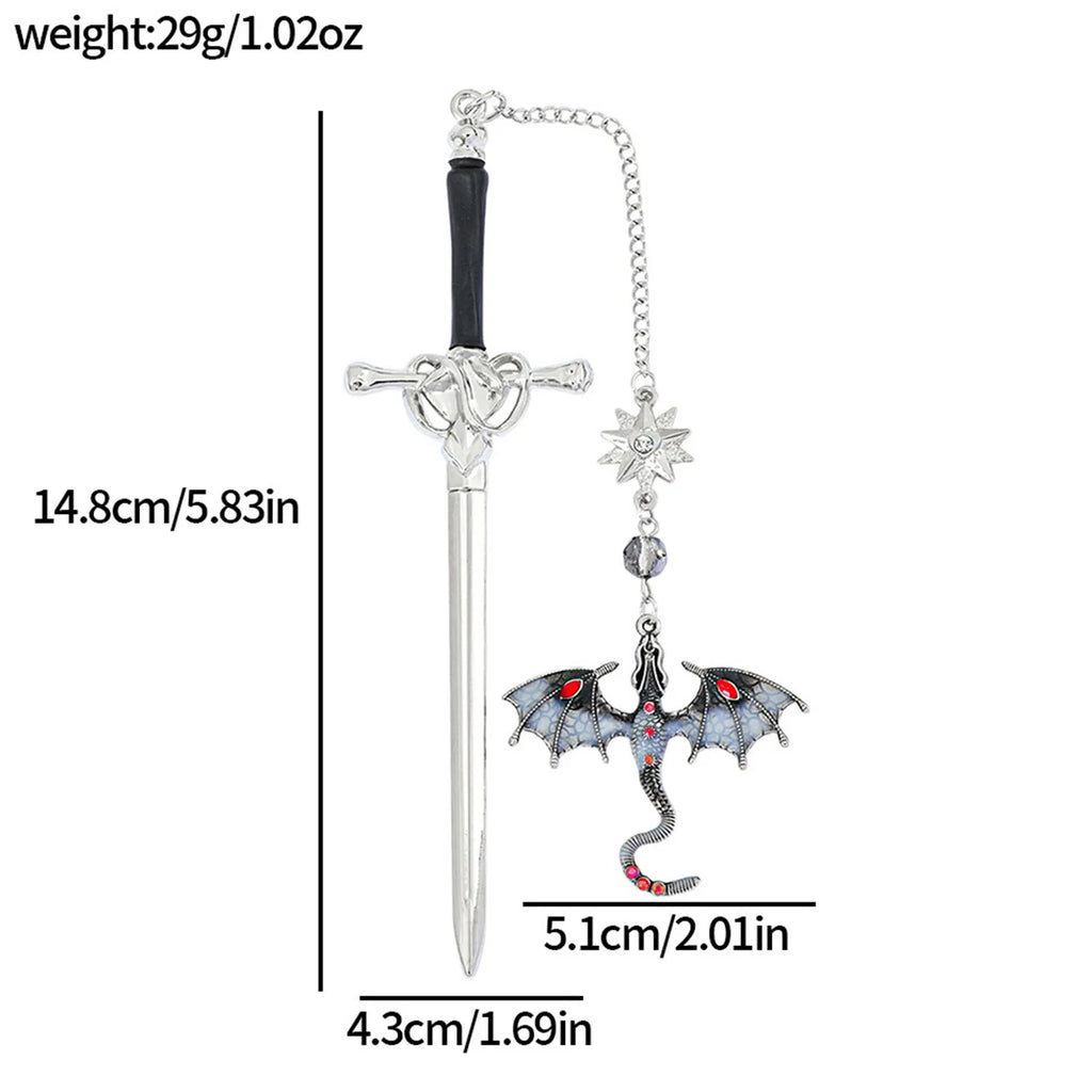 Dragon Sword Metal Bookmark — Exquisite Gemstone Accents