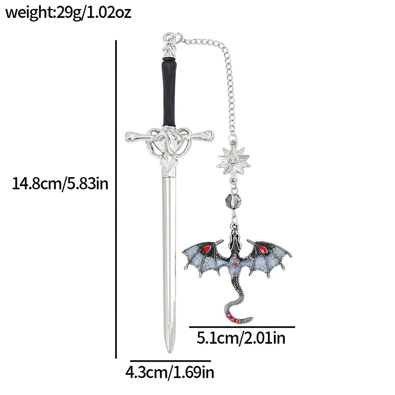 Dragon Sword Metal Bookmark — Exquisite Gemstone Accents