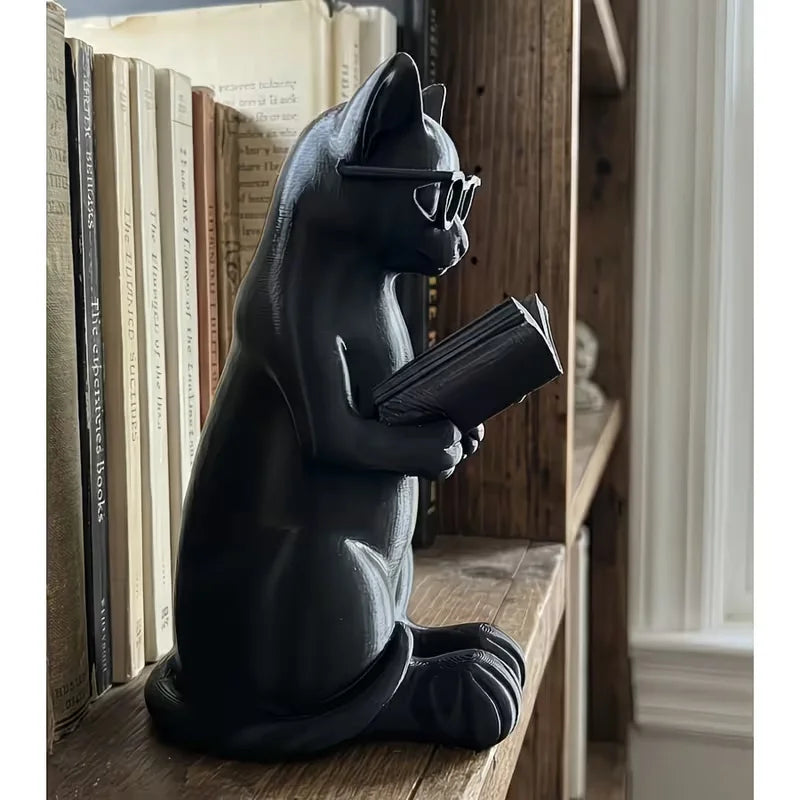Bookworm Cat with Glasses — Cute 3D Printed Reading Cat Figurine