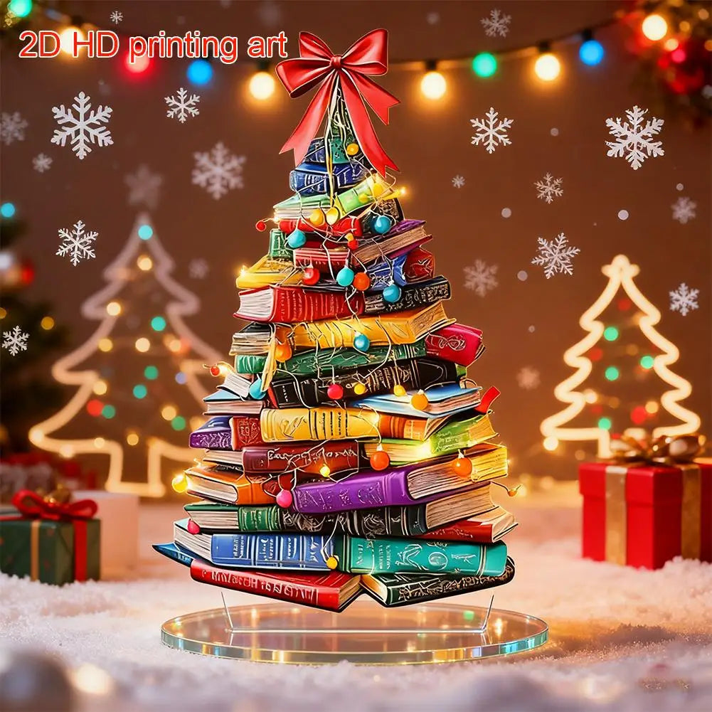 Christmas Book Tree Ornament — Acrylic Book Stack Decoration for Readers & Holiday Home Décor