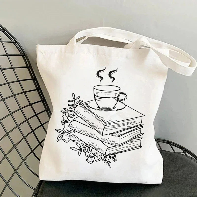 Floral Book Lover Tote Bag — Canvas Shoulder Bag for Readers (9 Designs)