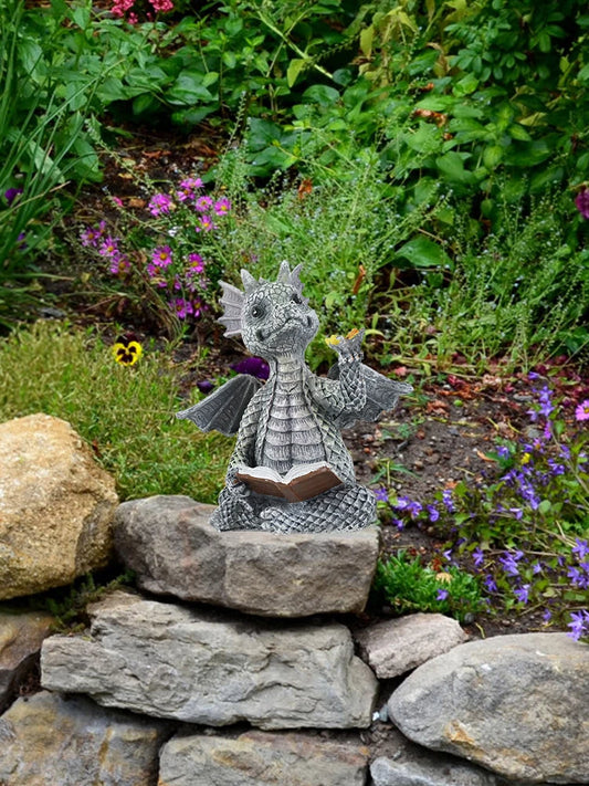 Reading Dragon Resin Statue — Whimsical Indoor & Outdoor Décor