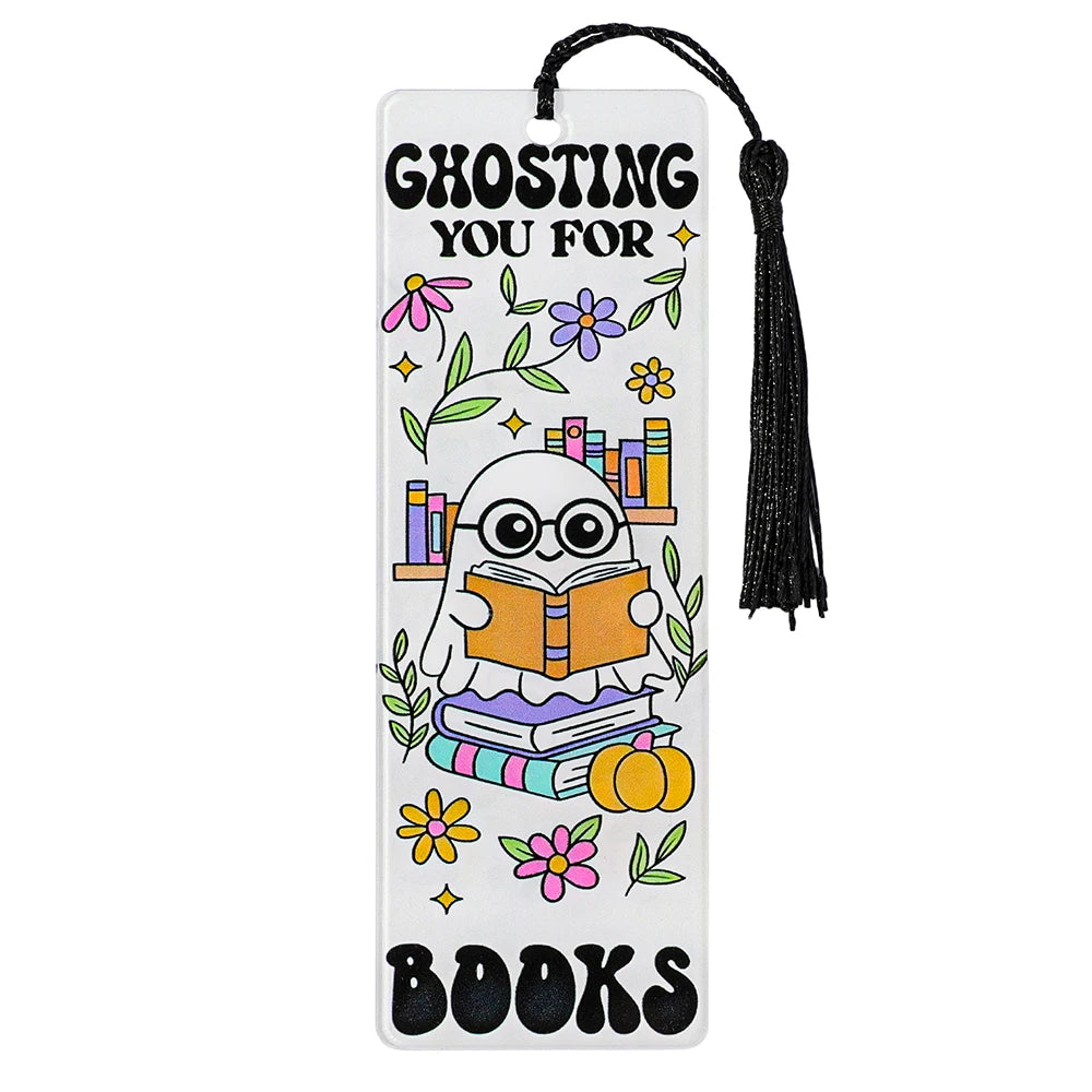 Halloween Ghost Acrylic Bookmark — Tassel Charm Page Marker