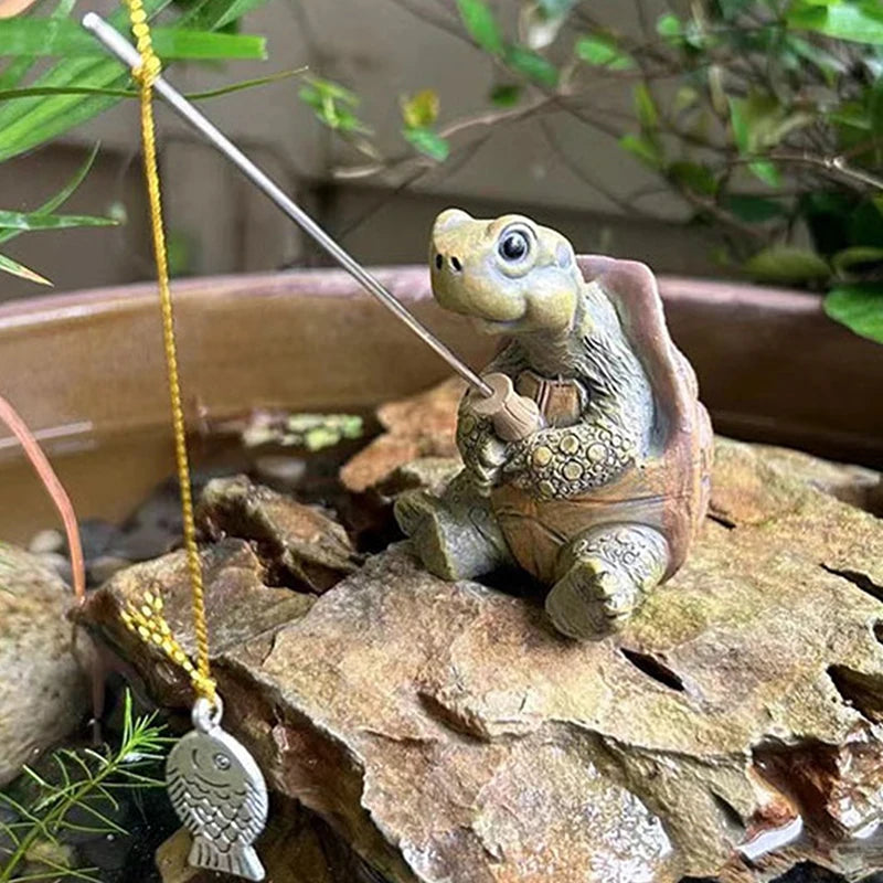 Fishing Turtle Resin Figurine