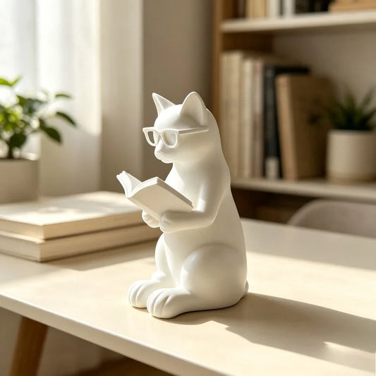 Bookworm Cat with Glasses — Cute 3D Printed Reading Cat Figurine