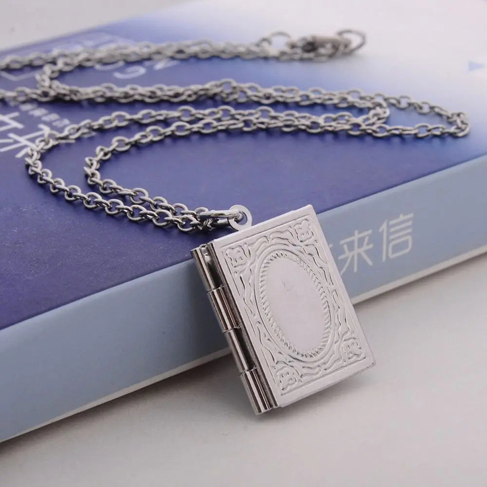 Retro Book Locket Necklace — Photo Keepsake Pendant