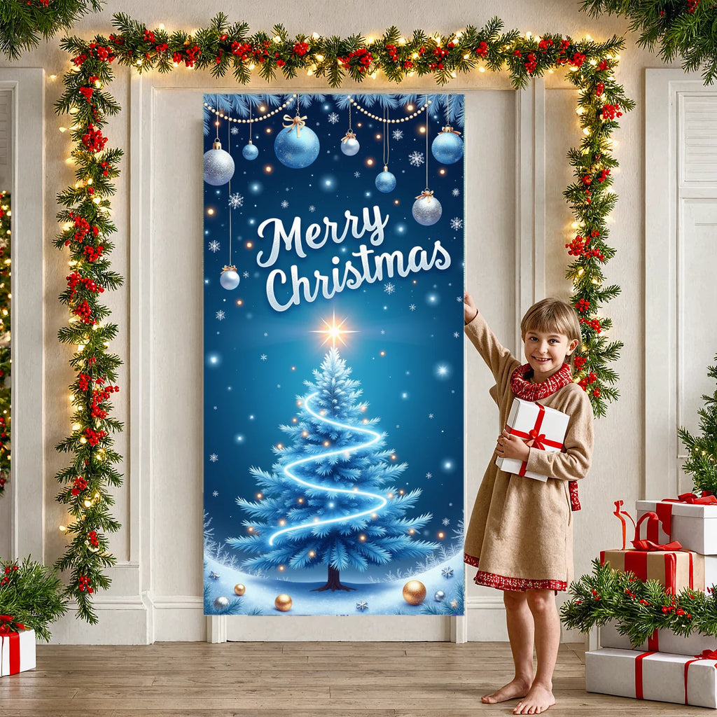 Christmas Door Banner - Festive Holiday Decoration with Christmas Tree Designs | Large Polyester Door Cover (90×180 cm)