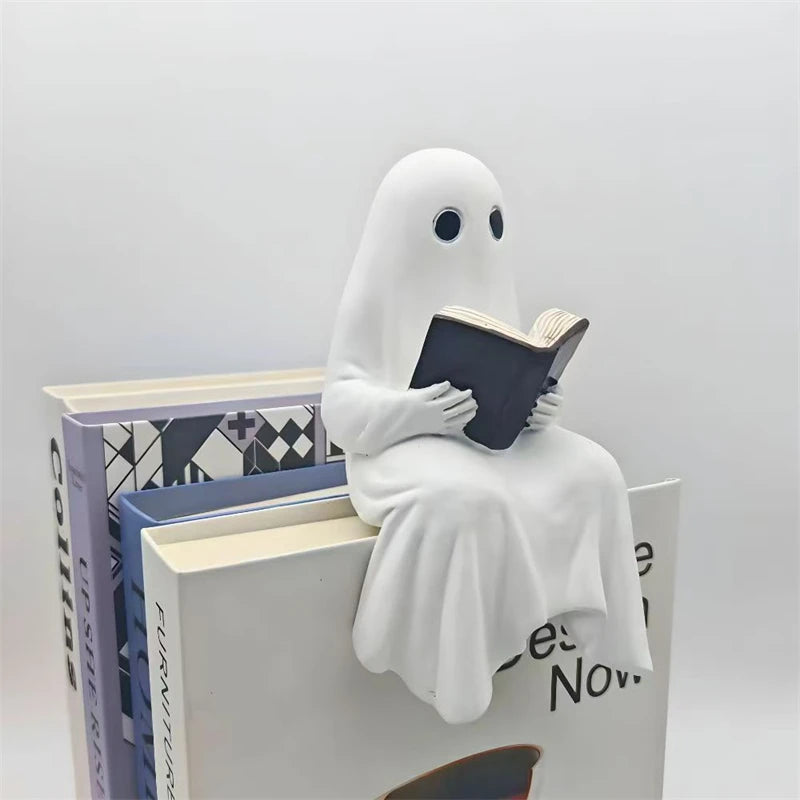 Reading Ghost Resin Statue — Spooky-Cute Literary Charm