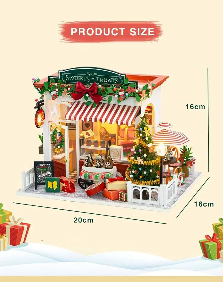 DIY Christmas Book Nook Cabin Kit — Miniature Wooden Bookshelf Insert with Touch Light | Festive Bookstand Craft & Decoration