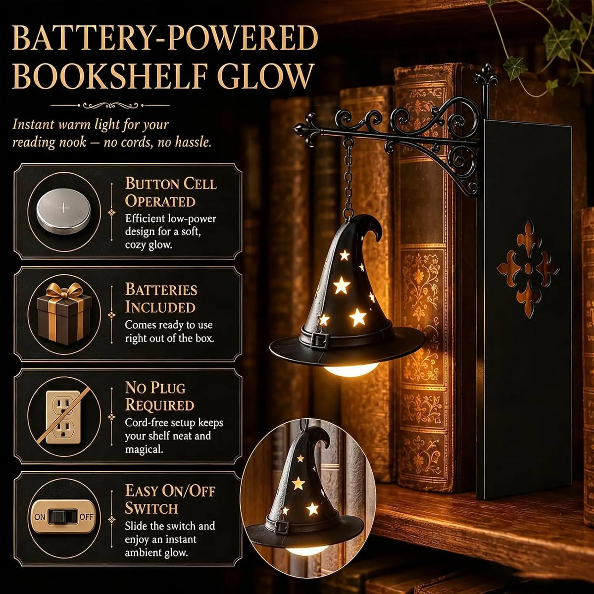 Magic Halloween Library Lantern — Warm LED Bookshelf & Reading Nook Light