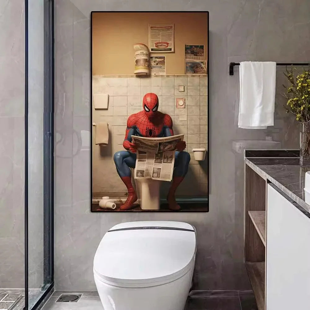 Superhero Bathroom Reading Poster — Humorous Canvas Wall Art
