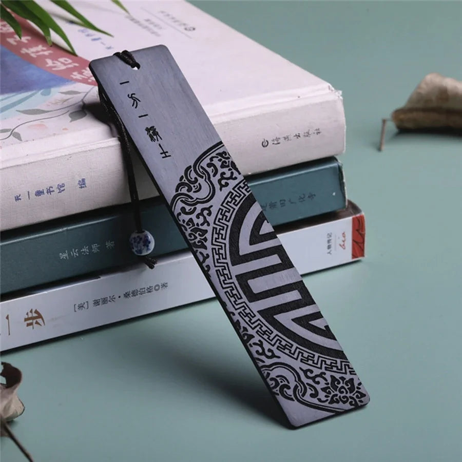 Chinese Sandalwood Wooden Bookmark Set — Red & Black Gift Pair