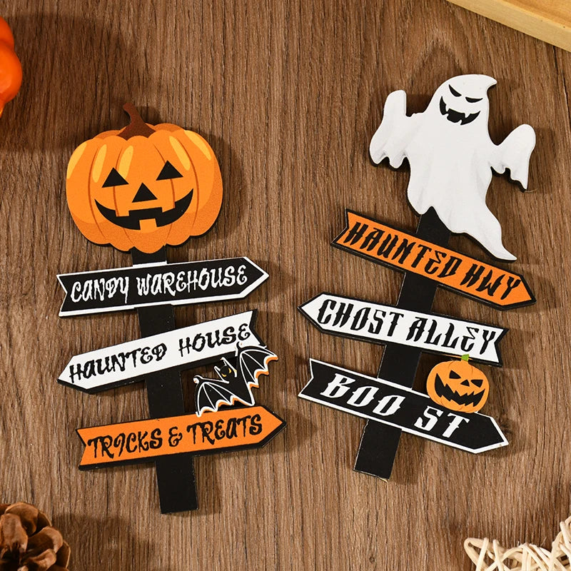 Spooky Wooden Halloween Ornament — Ghost, Pumpkin & Skull Decoration