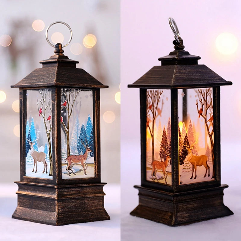 Christmas Lantern Lights – Festive Tabletop Lamps with Christmas Scenes (Red, White, or Antique)