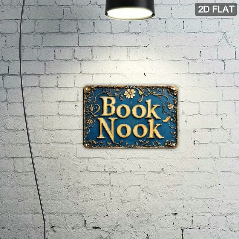 Vintage “Book Nook” Metal Wall Sign — Elegant Literary Accent