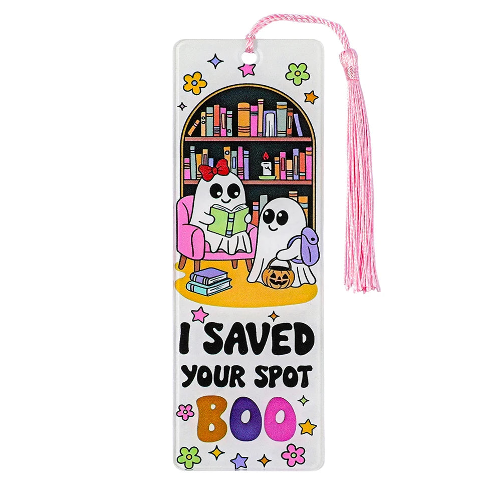 Halloween Ghost Acrylic Bookmark — Tassel Charm Page Marker