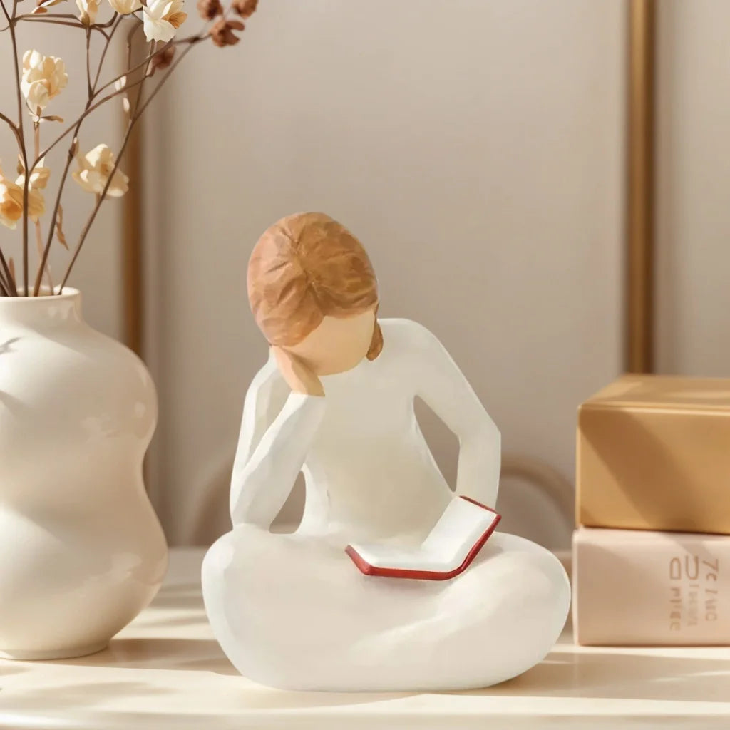 Resin Woman Reading Statue — Elegant Literary Figurine
