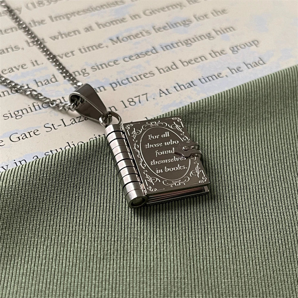 “For All Those Who Found Themselves in Books” — Engraved Book Necklace
