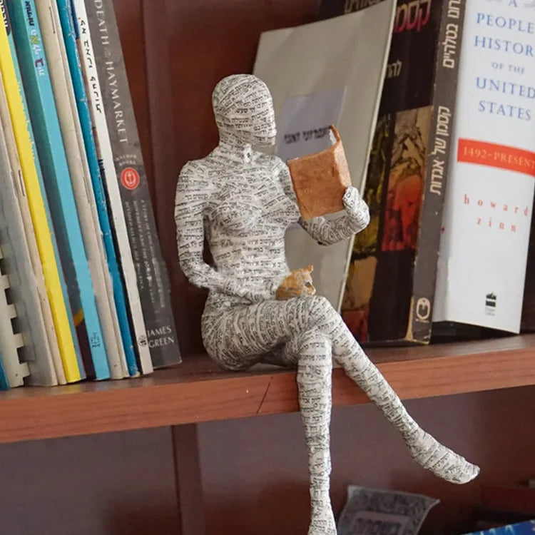 “Paper Muse” Reading Woman Figurines — Bookish Shelf Décor (Resin)