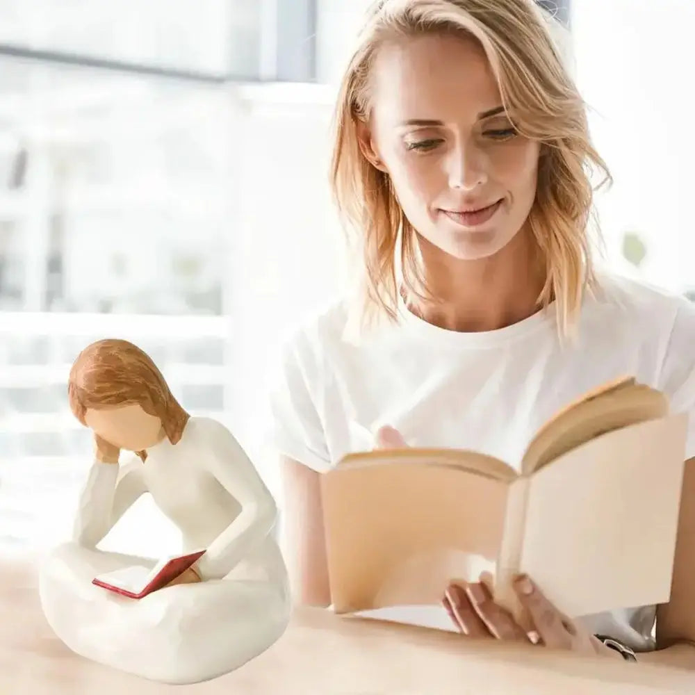 Resin Woman Reading Statue — Elegant Literary Figurine