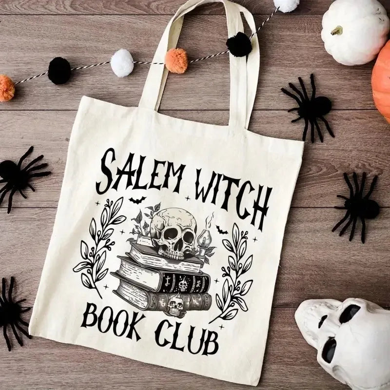 “Salem Witch Book Club” Tote Bag — Retro Gothic Book Lover Shoulder Bag for Shopping & Everyday Use