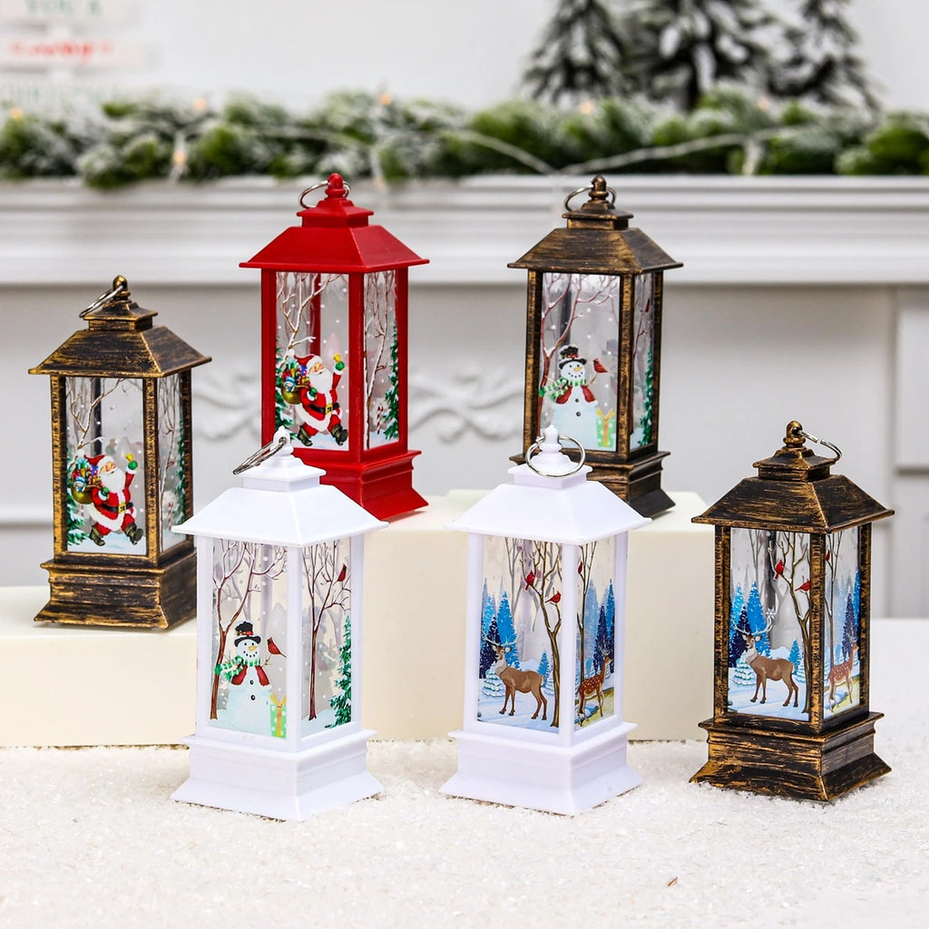 Christmas Lantern Lights – Festive Tabletop Lamps with Christmas Scenes (Red, White, or Antique)