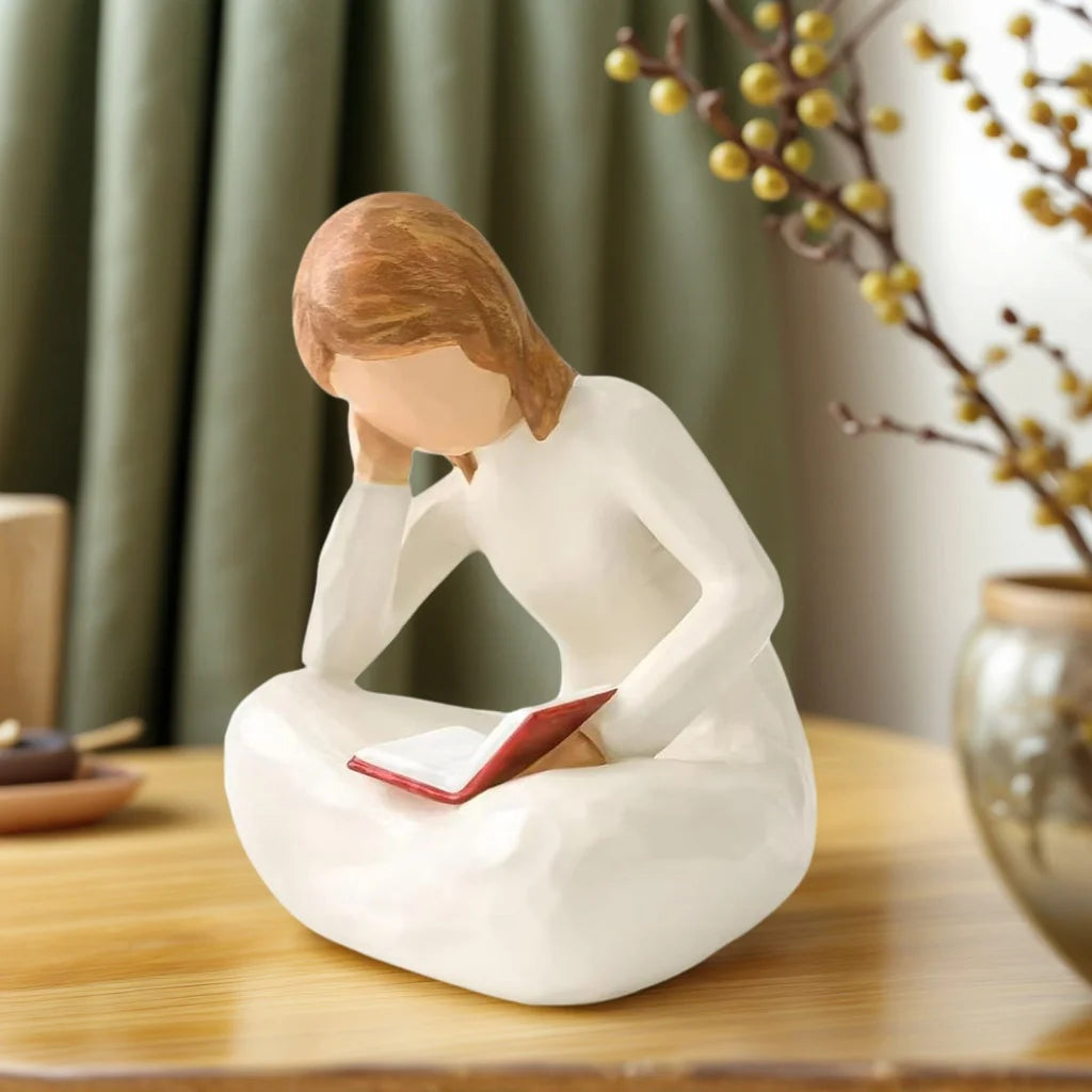 Resin Woman Reading Statue — Elegant Literary Figurine