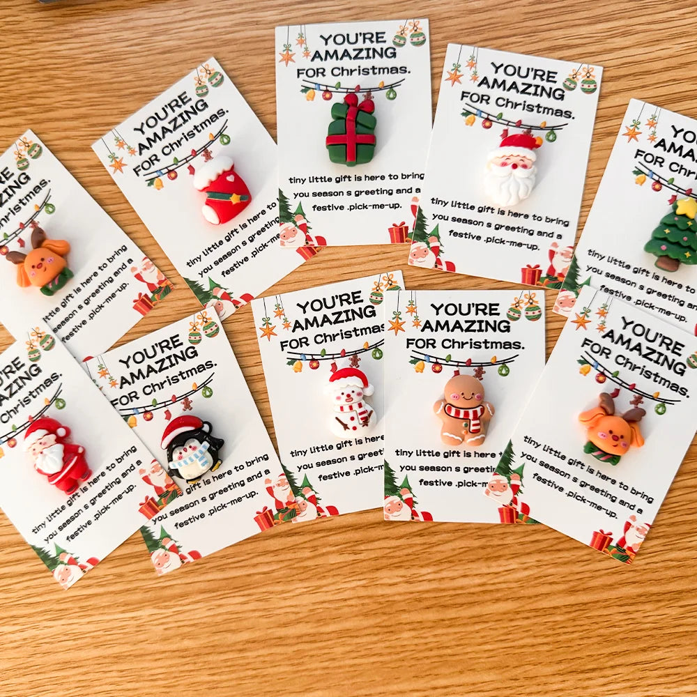 Mini Christmas Hug Cards — Santa, Snowman & Reindeer Resin Ornaments | Cute Holiday Tokens & Alternative Christmas Cards (10 or 40 pcs)