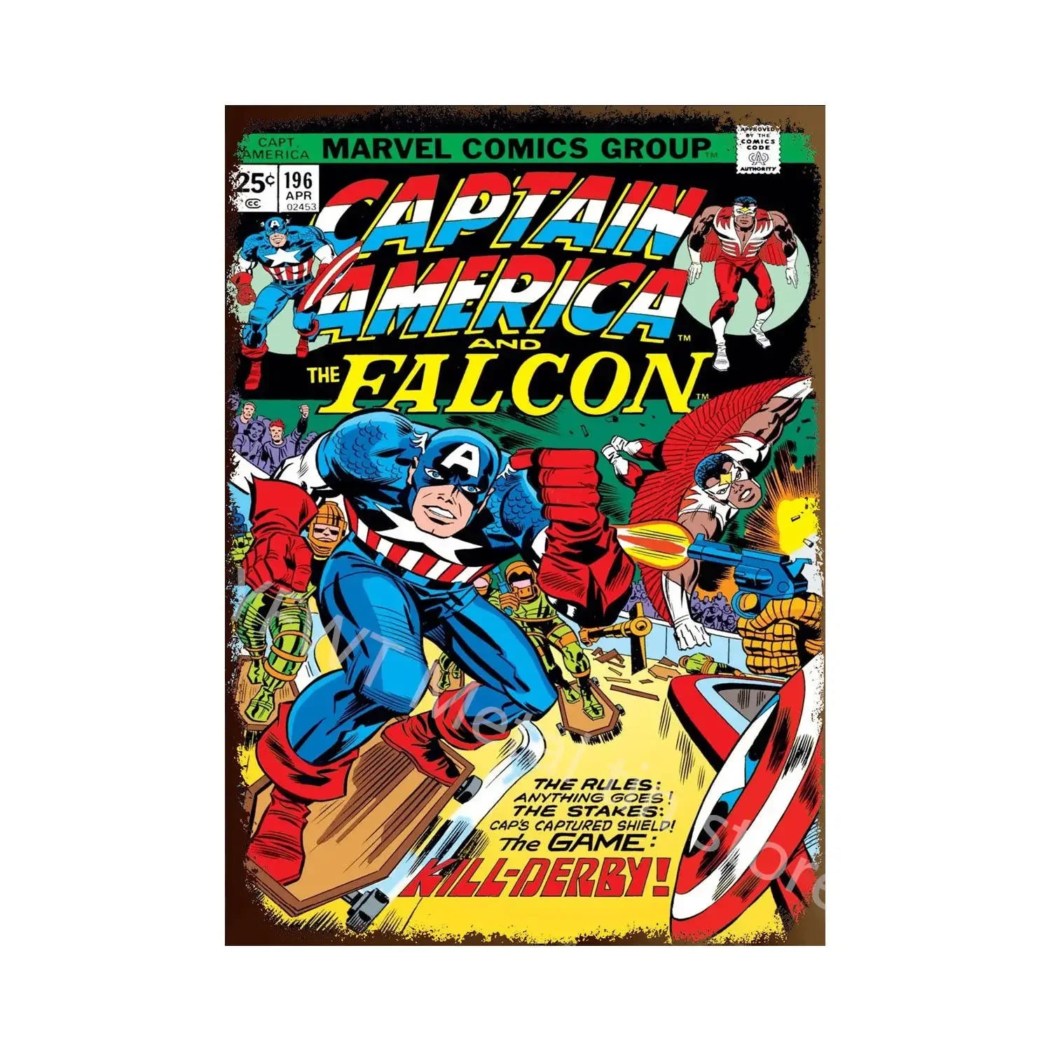 Vintage Comic-Style Metal Sign — Hulk/Captain America/Thor/Luke Cage/Iron Man