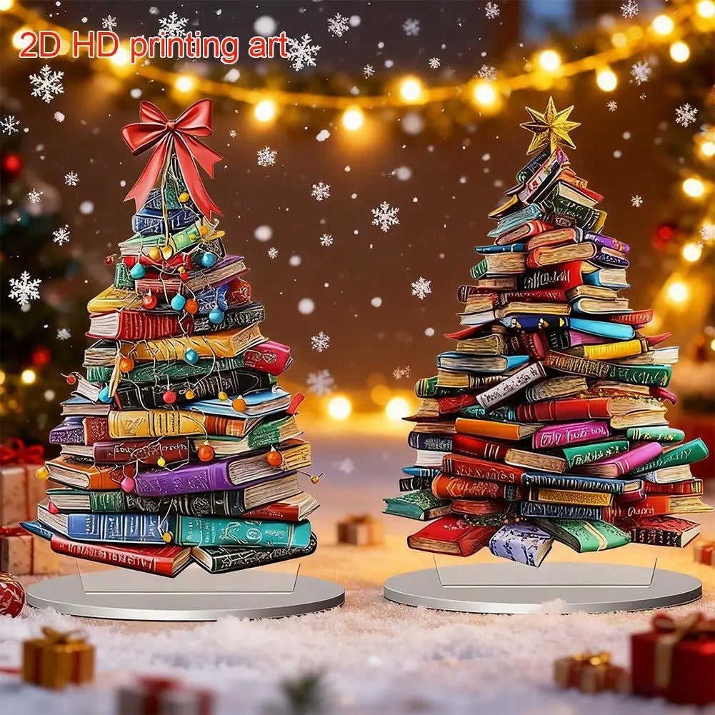 Christmas Book Tree Ornament — Acrylic Book Stack Decoration for Readers & Holiday Home Décor