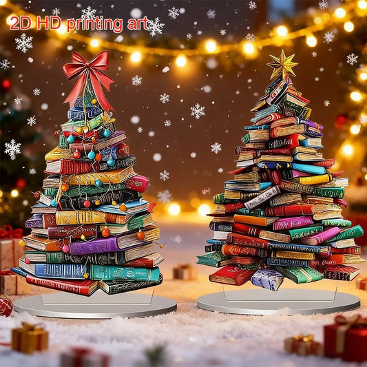 Christmas Book Tree Ornament — Acrylic Book Stack Decoration