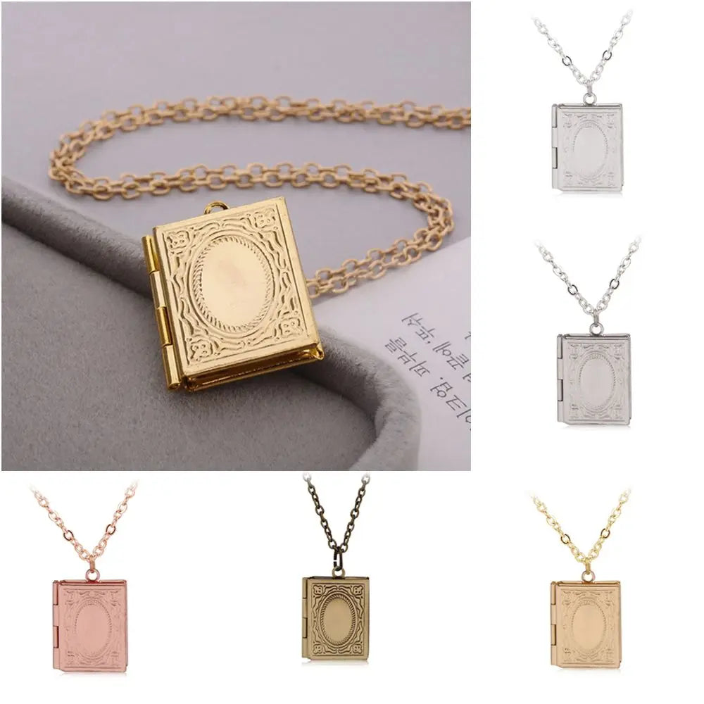Retro Book Locket Necklace — Photo Keepsake Pendant