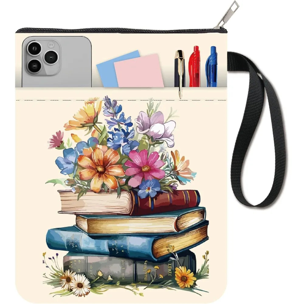 “Books & Blooms” Book Sleeve — Zipped, Washable, With Pocket