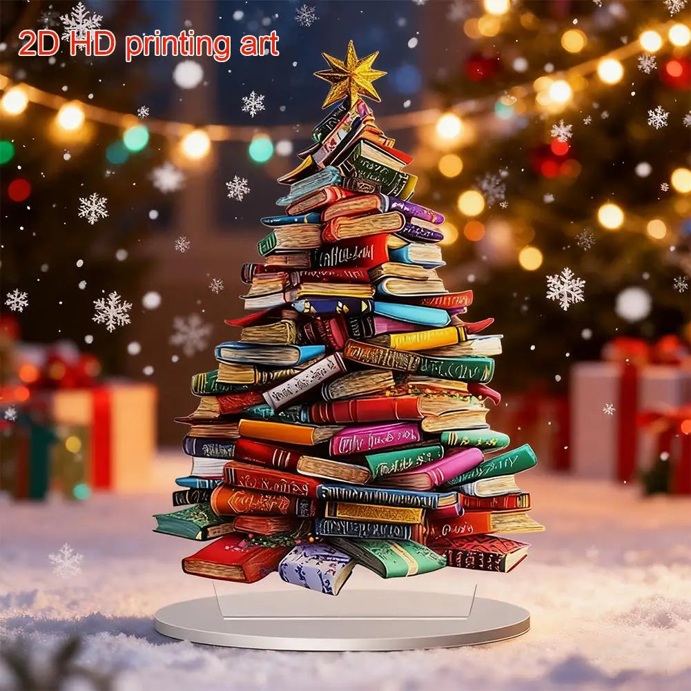Christmas Book Tree Ornament — Acrylic Book Stack Decoration for Readers & Holiday Home Décor