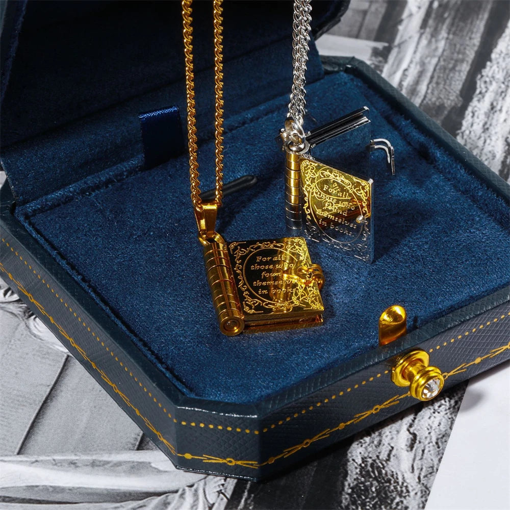 “For All Those Who Found Themselves in Books” — Engraved Book Necklace